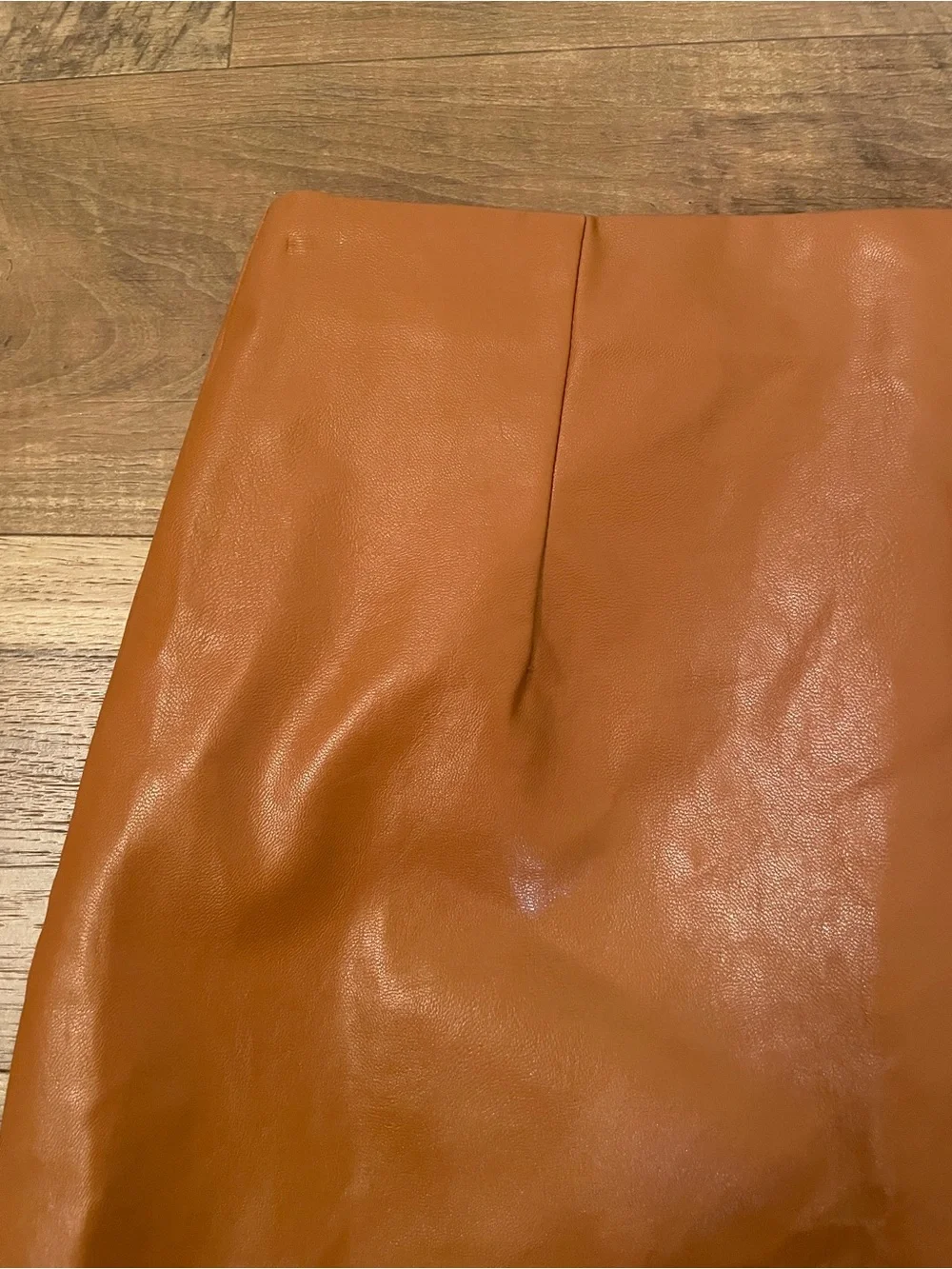 Lulus - Corte Brown Vegan Leather Mini Skirt Slit Walk Size Small